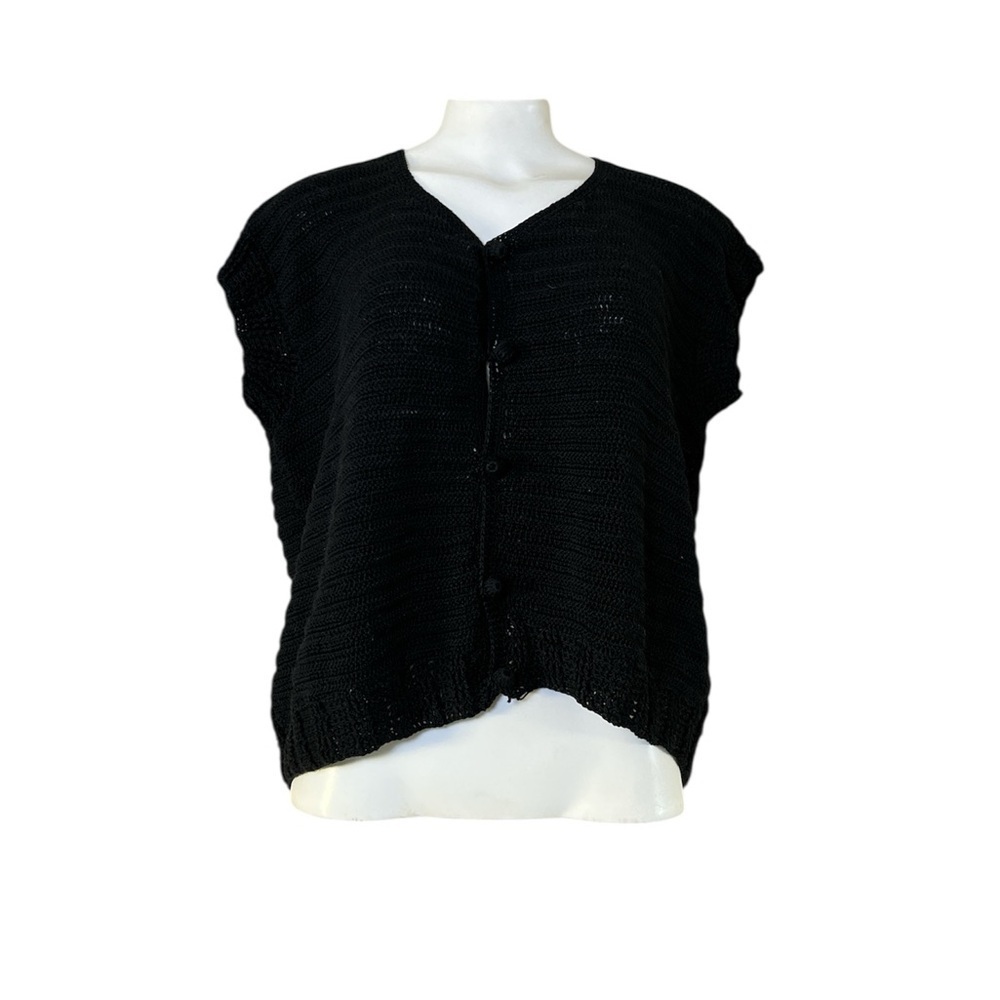 Vintage Black Crochet Knit Button-Up Top Women’s Size M Cotton Layering Piece - Picture 9 of 11